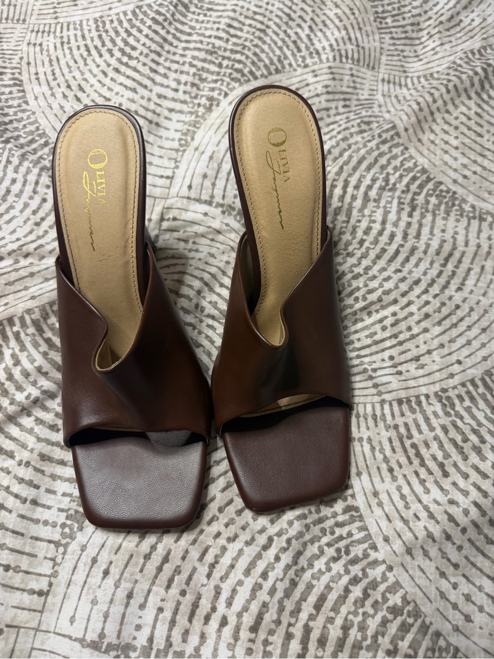 Olivia Ferguson Brown Leather Slide Mules - Women's